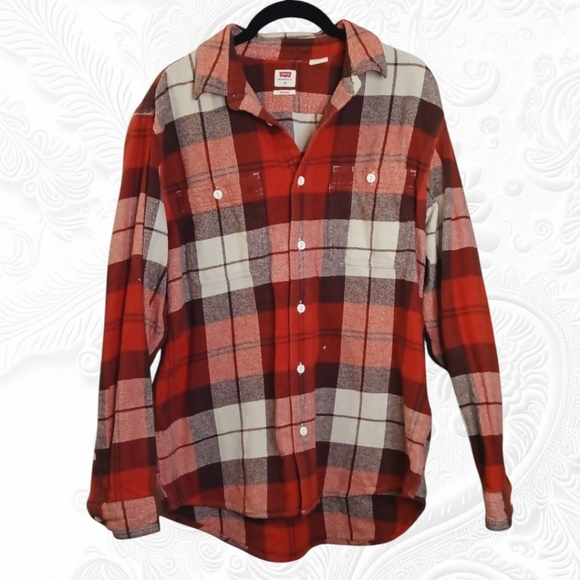 Levi's 100% Cotton Orange & Brown Relaxed Medium Weight Flannel Size Medium - Picture 4 of 5